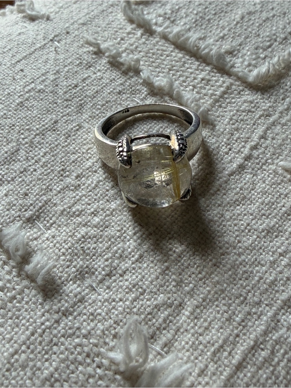Sterling Silver Rutilated Quartz Statement Ring - Clear/Gold Tones